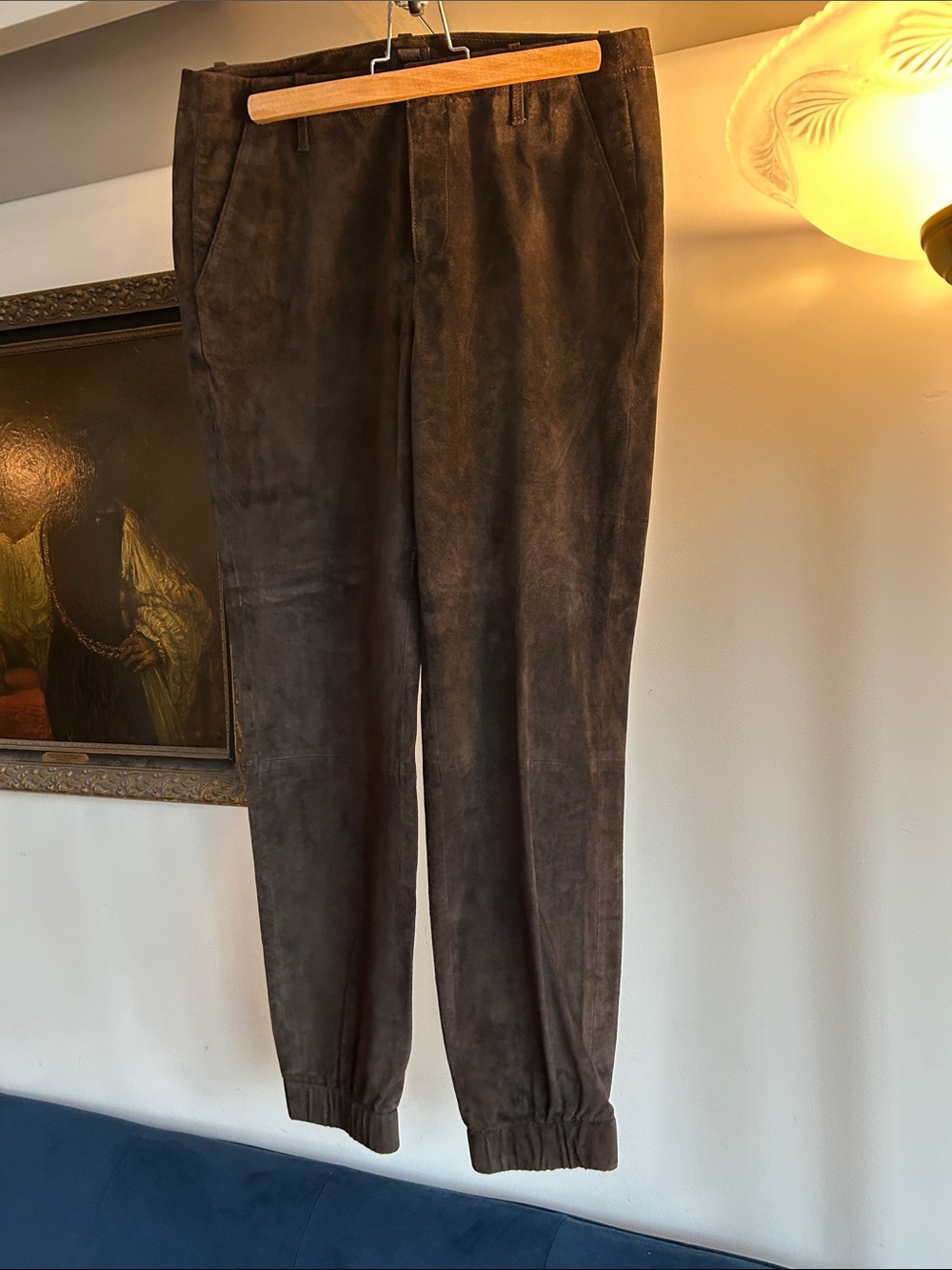 Danier Dark Brown Suede Tapered Jogger Trousers
